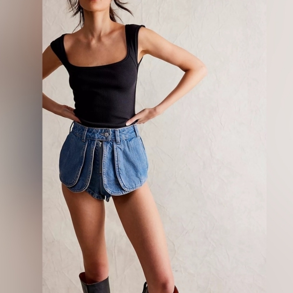 New Free People We The Free Prince Street Denim Western Cowboy Shorts Size 26 - Picture 6 of 14